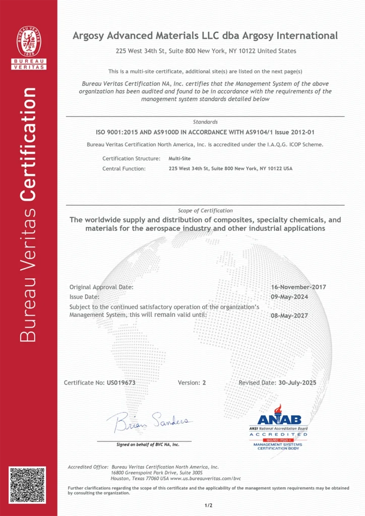 Argosy Advanced Materials - 19945033 - AS9100 Certificate-1